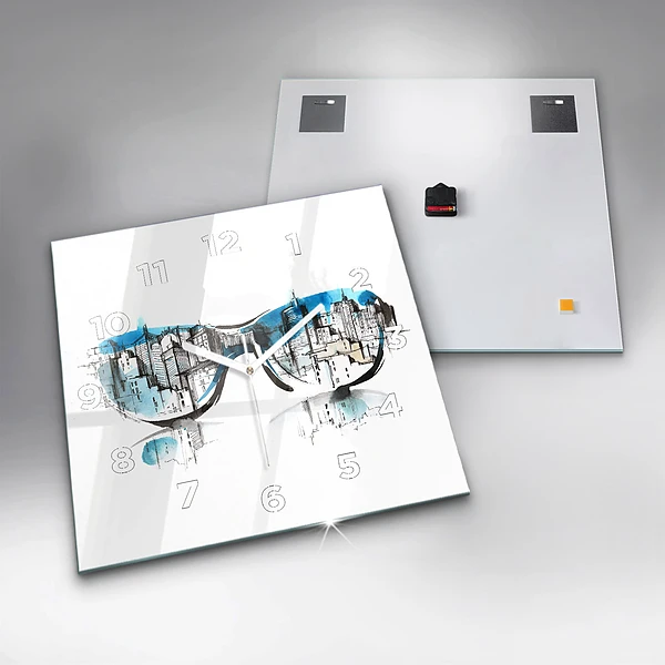 Wanduhr quadratisch mit motiv Die Stadt im Glas
