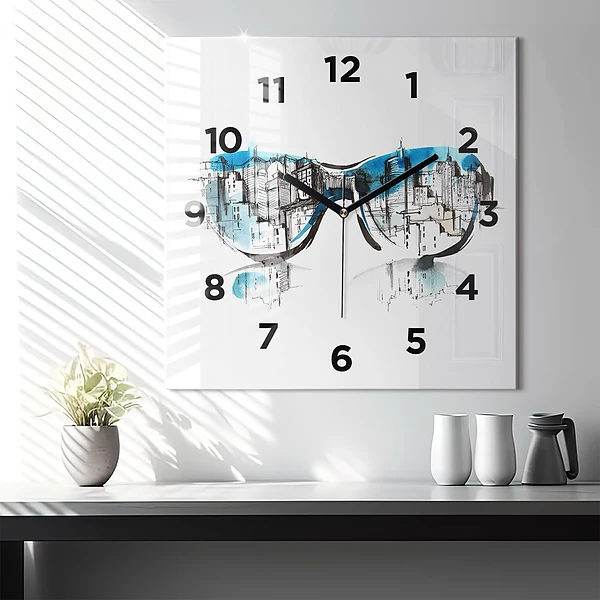 Wanduhr quadratisch mit motiv Die Stadt im Glas