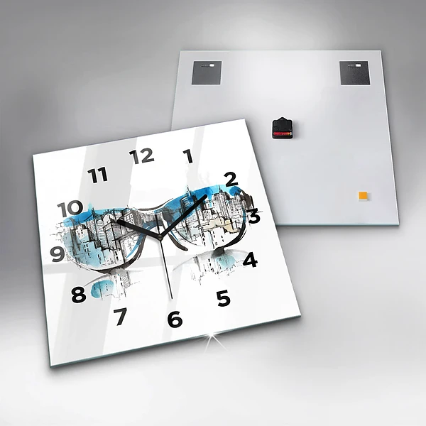 Wanduhr quadratisch mit motiv Die Stadt im Glas
