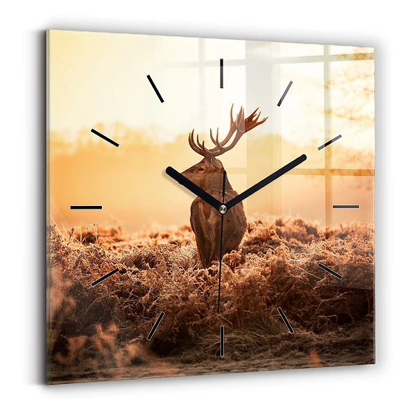 Wanduhr modern quadratisch Hirsche bei Sonnenaufgang