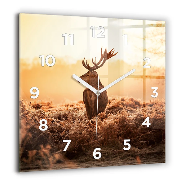 Wanduhr modern quadratisch Hirsche bei Sonnenaufgang