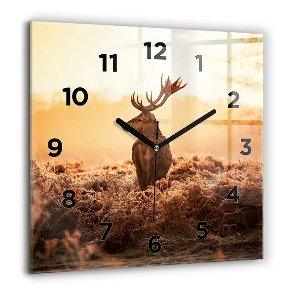 Wanduhr modern quadratisch Hirsche bei Sonnenaufgang