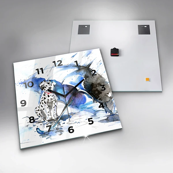 Wanduhr quadratisch Dalmatiner und Regenschirm