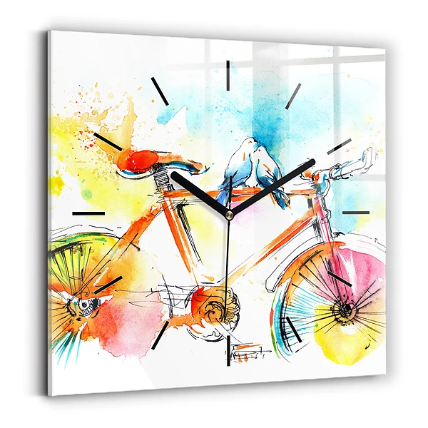 Wanduhr quadratisch mit motiv Bemaltes Fahrrad