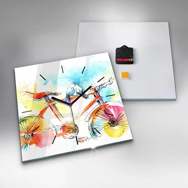 Wanduhr quadratisch mit motiv Bemaltes Fahrrad