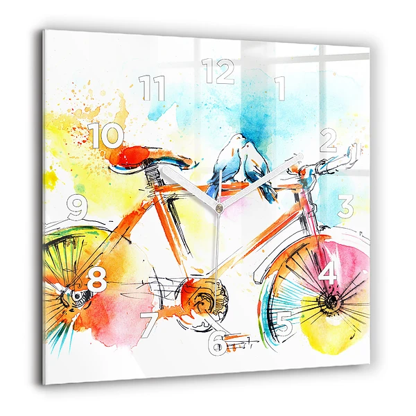 Wanduhr quadratisch mit motiv Bemaltes Fahrrad