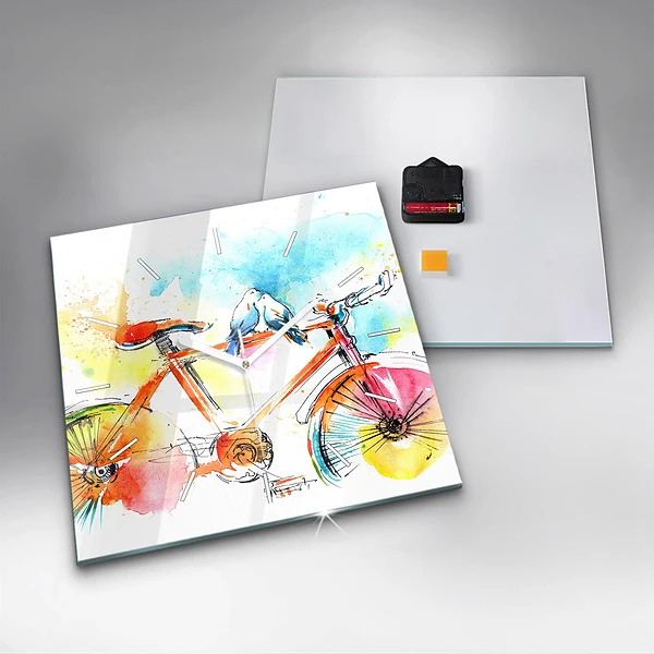 Wanduhr quadratisch mit motiv Bemaltes Fahrrad