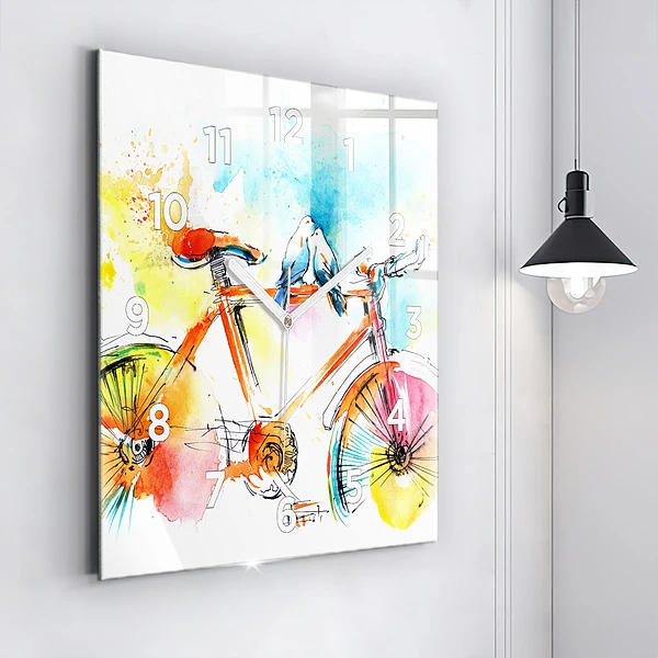 Wanduhr quadratisch mit motiv Bemaltes Fahrrad
