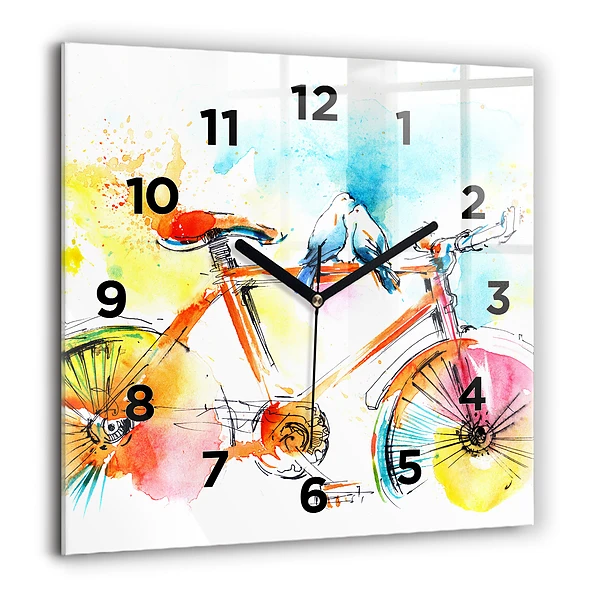 Wanduhr quadratisch mit motiv Bemaltes Fahrrad