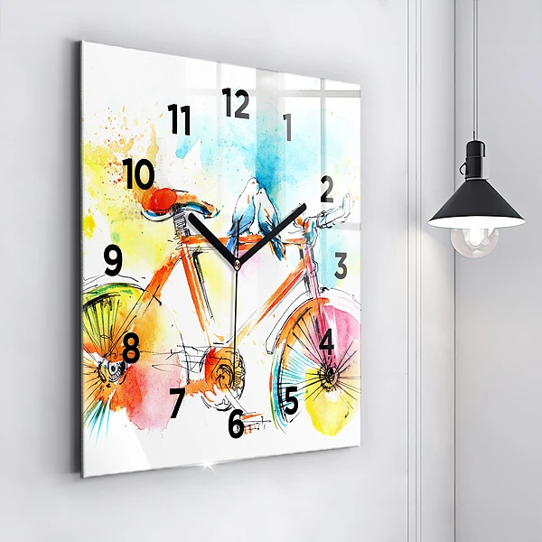 Wanduhr quadratisch mit motiv Bemaltes Fahrrad