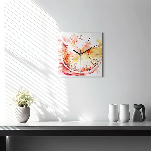 Wanduhr quadratisch mit motiv Gemalte Orange