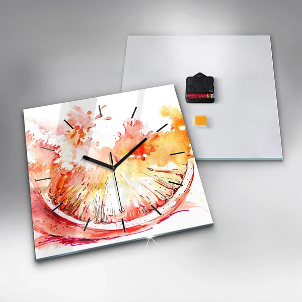 Wanduhr quadratisch mit motiv Gemalte Orange