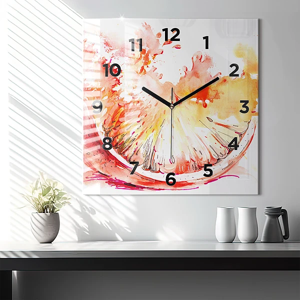 Wanduhr quadratisch mit motiv Gemalte Orange