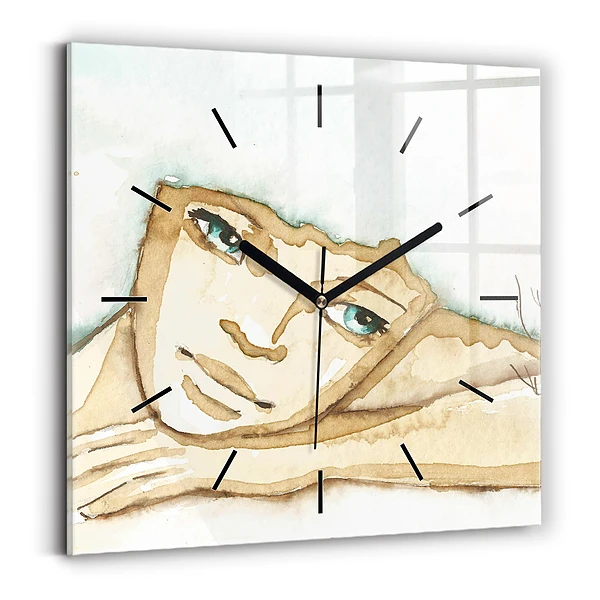 Wanduhr quadratisch Porträt einer Frau