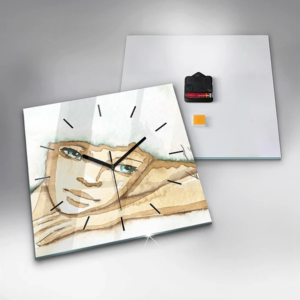 Wanduhr quadratisch Porträt einer Frau
