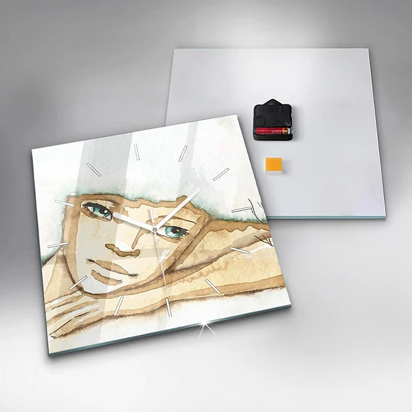 Wanduhr quadratisch Porträt einer Frau