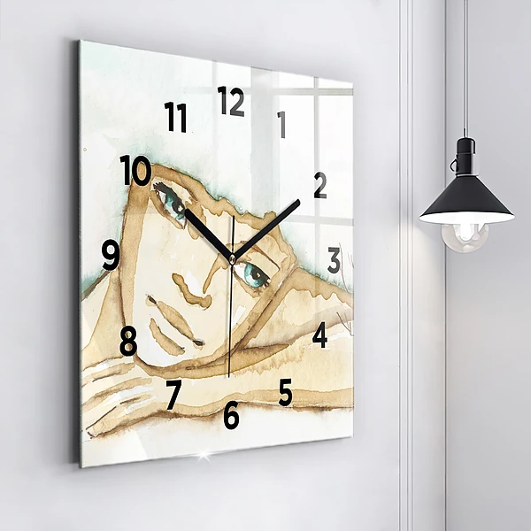 Wanduhr quadratisch Porträt einer Frau