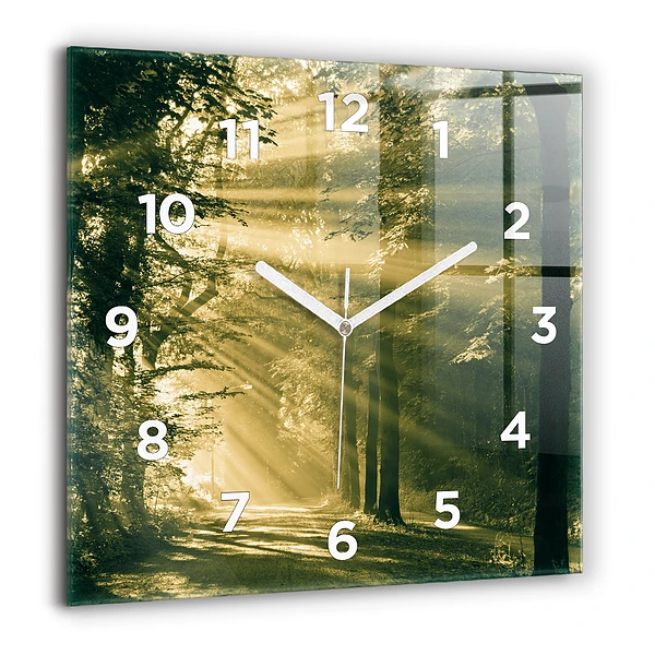 Wanduhr modern quadratisch Sonnenstrahlen Wald