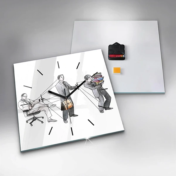 Wanduhr quadratisch mit motiv Marionettenmenschen