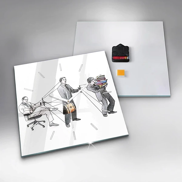 Wanduhr quadratisch mit motiv Marionettenmenschen