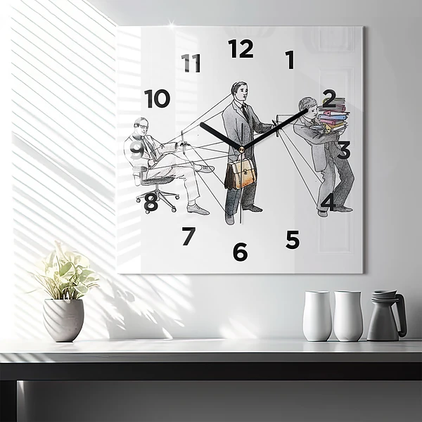 Wanduhr quadratisch mit motiv Marionettenmenschen