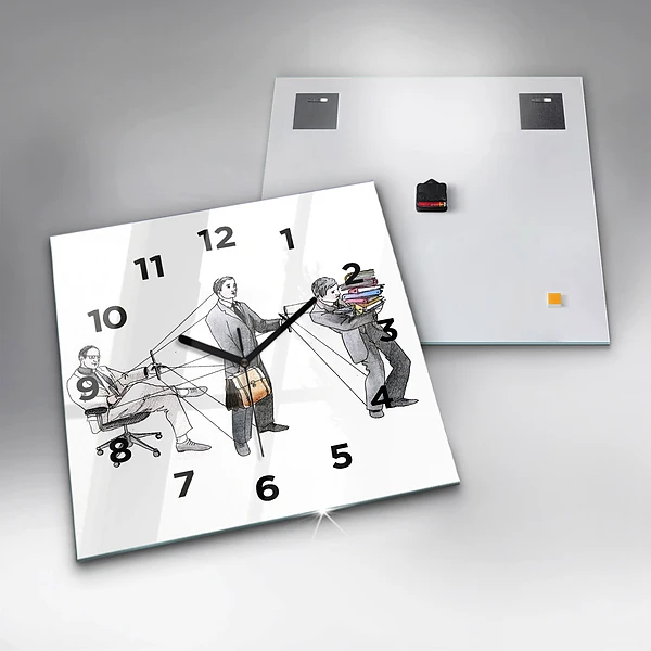 Wanduhr quadratisch mit motiv Marionettenmenschen