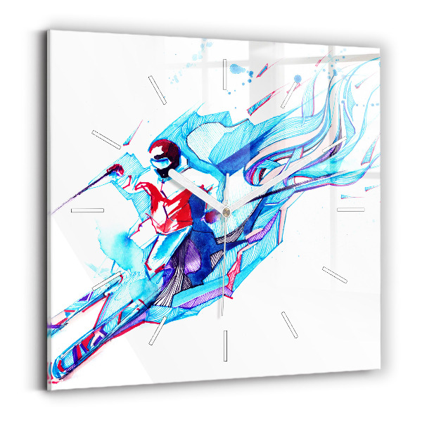 Wanduhr quadratisch mit motiv Skifahrer