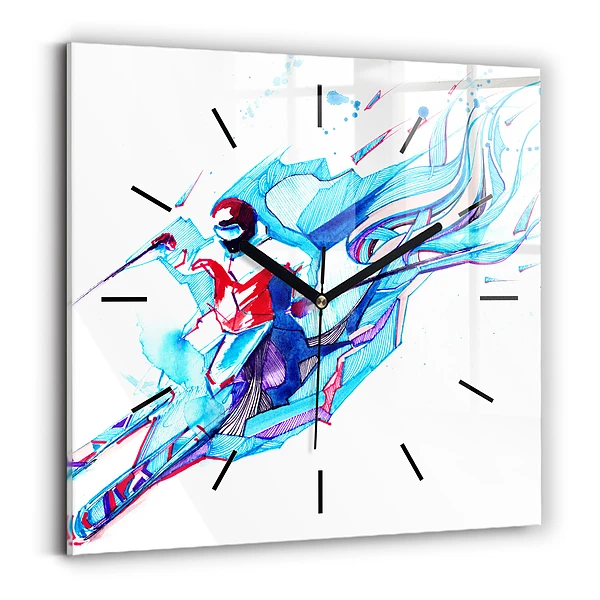 Wanduhr quadratisch mit motiv Skifahrer