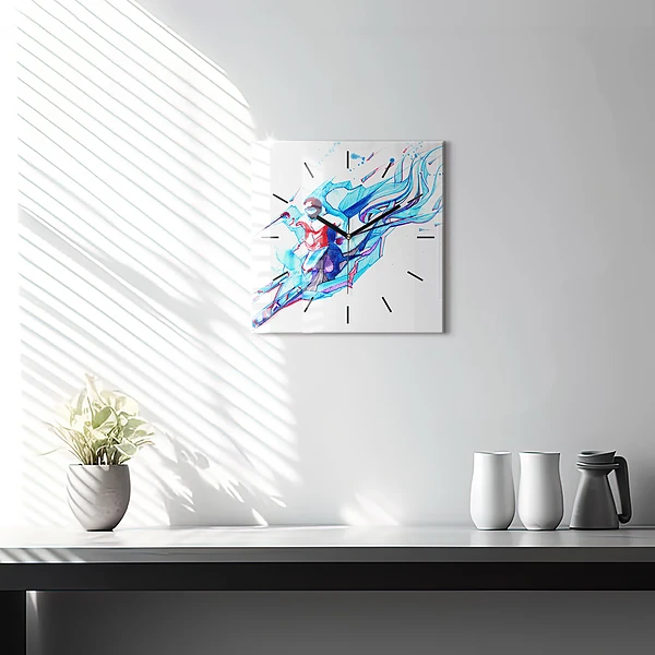 Wanduhr quadratisch mit motiv Skifahrer