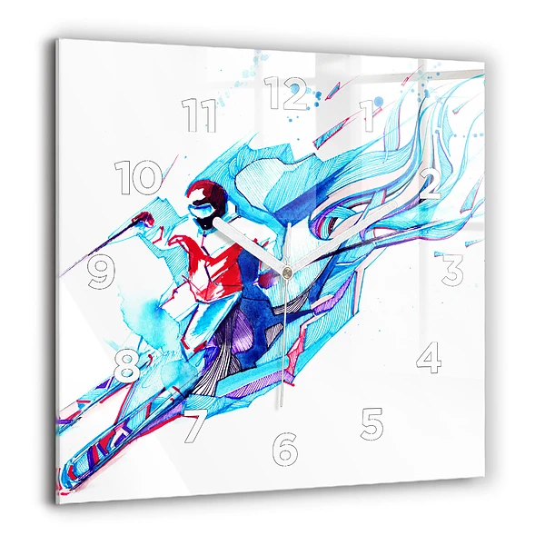 Wanduhr quadratisch mit motiv Skifahrer