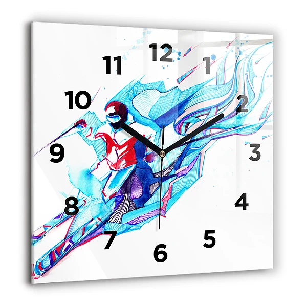 Wanduhr quadratisch mit motiv Skifahrer