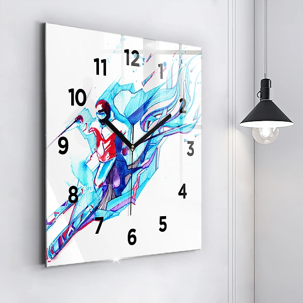 Wanduhr quadratisch mit motiv Skifahrer