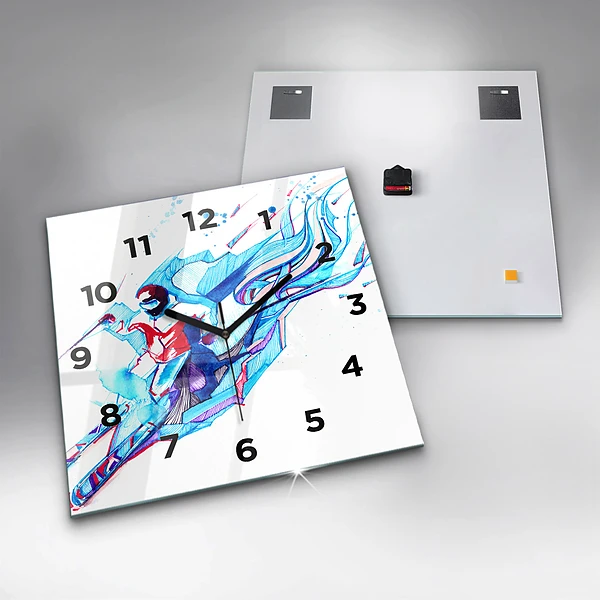 Wanduhr quadratisch mit motiv Skifahrer