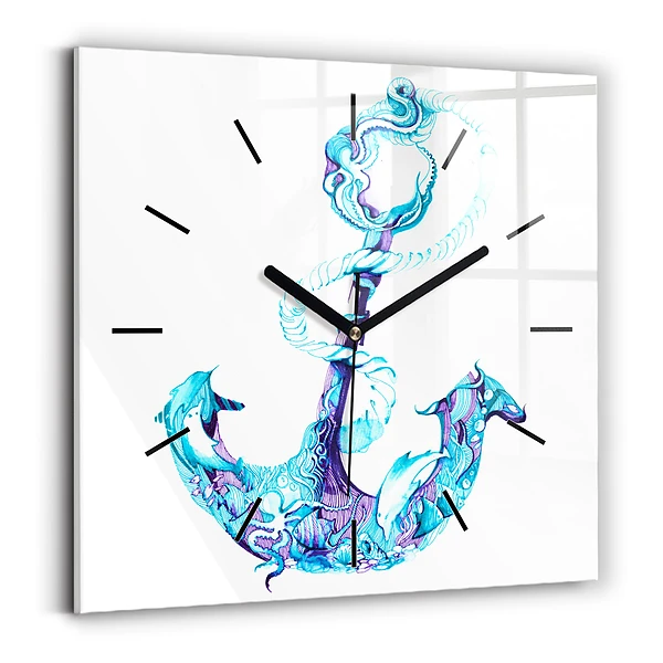 Wanduhr modern quadratisch Anker im Meer