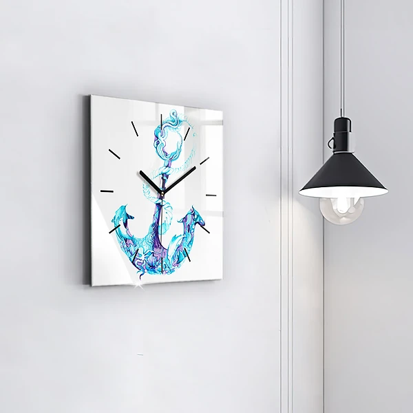 Wanduhr modern quadratisch Anker im Meer
