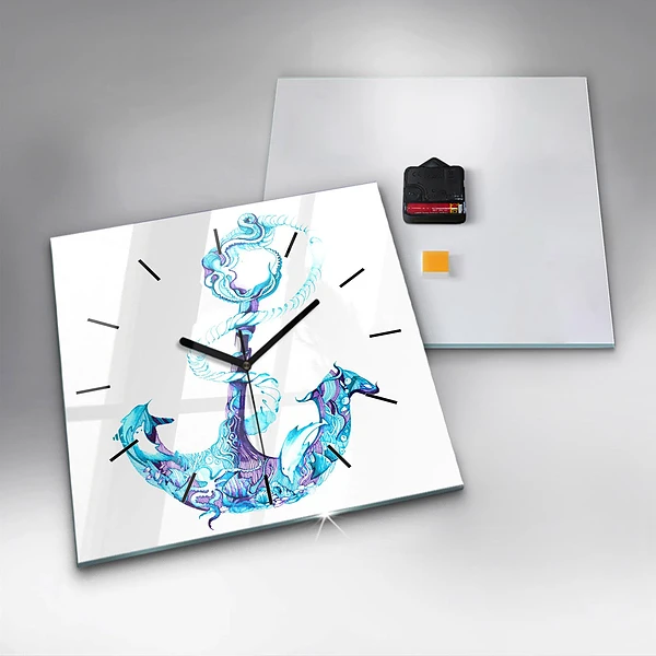 Wanduhr modern quadratisch Anker im Meer