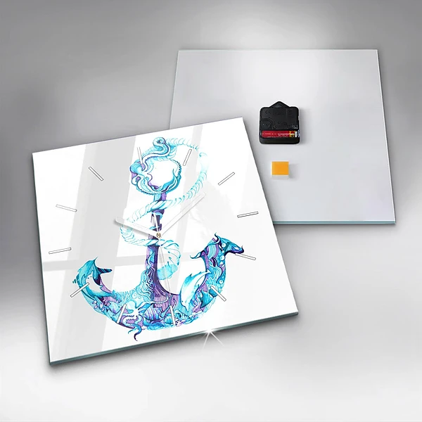 Wanduhr modern quadratisch Anker im Meer