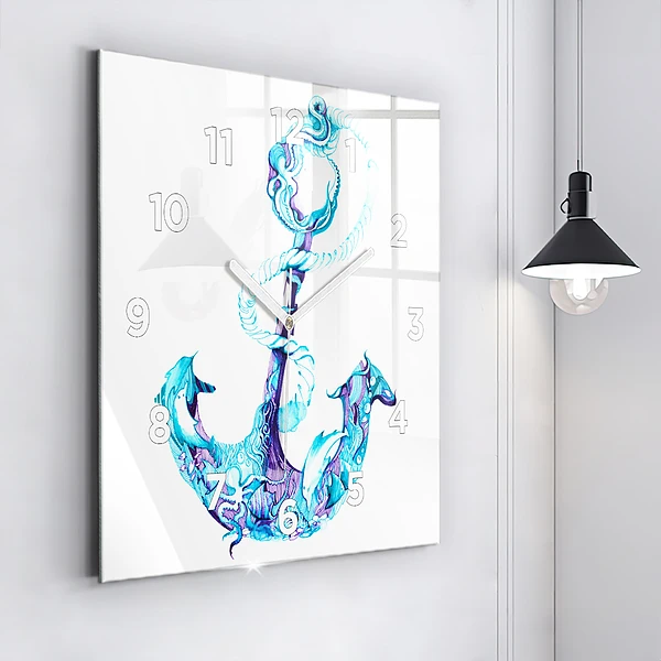 Wanduhr modern quadratisch Anker im Meer