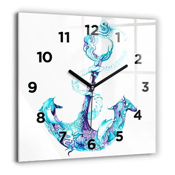 Wanduhr modern quadratisch Anker im Meer