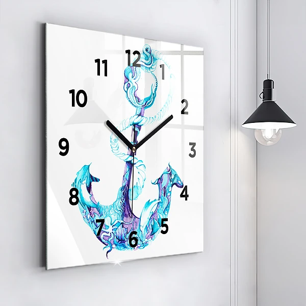 Wanduhr modern quadratisch Anker im Meer