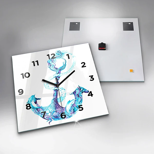 Wanduhr modern quadratisch Anker im Meer