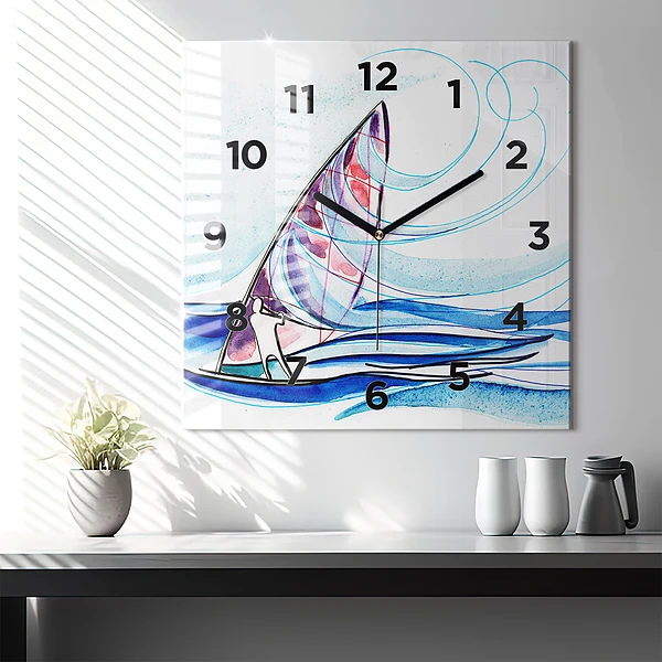 Wanduhr quadratisch mit motiv Surfbrett