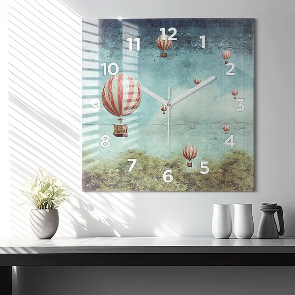 Wanduhr quadratisch mit motiv Luftballons