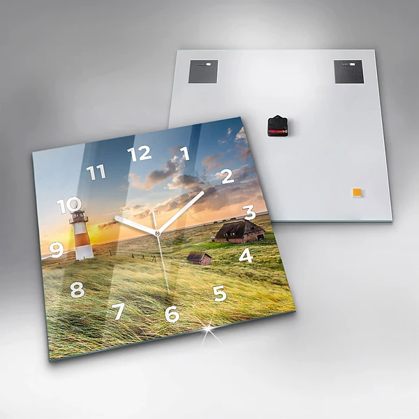 Wanduhr modern quadratisch Leuchtturm