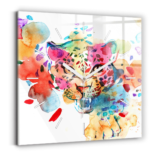 Wanduhr quadratisch mit motiv Wildkatze abstrakt