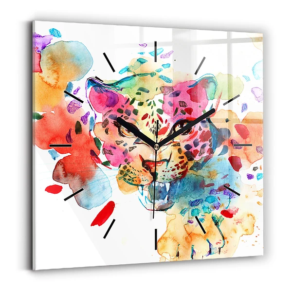 Wanduhr quadratisch mit motiv Wildkatze abstrakt