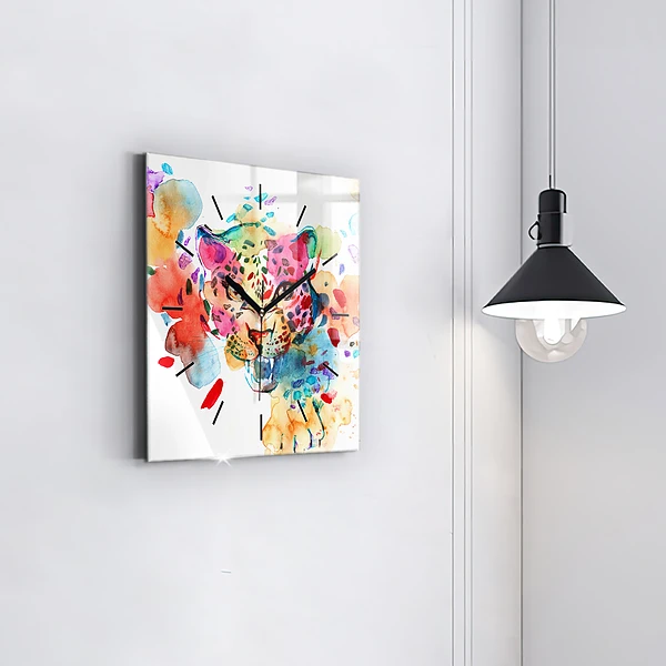 Wanduhr quadratisch mit motiv Wildkatze abstrakt