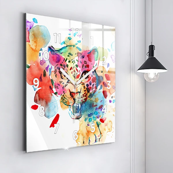 Wanduhr quadratisch mit motiv Wildkatze abstrakt