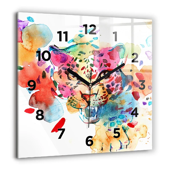 Wanduhr quadratisch mit motiv Wildkatze abstrakt