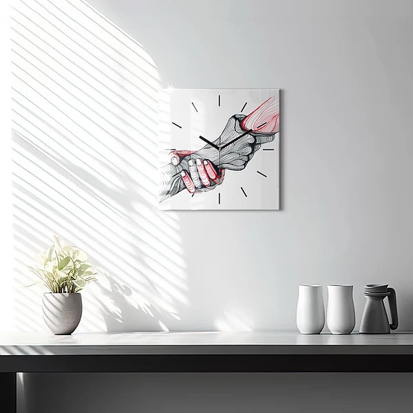 Wanduhr quadratisch mit motiv Händchenhalten